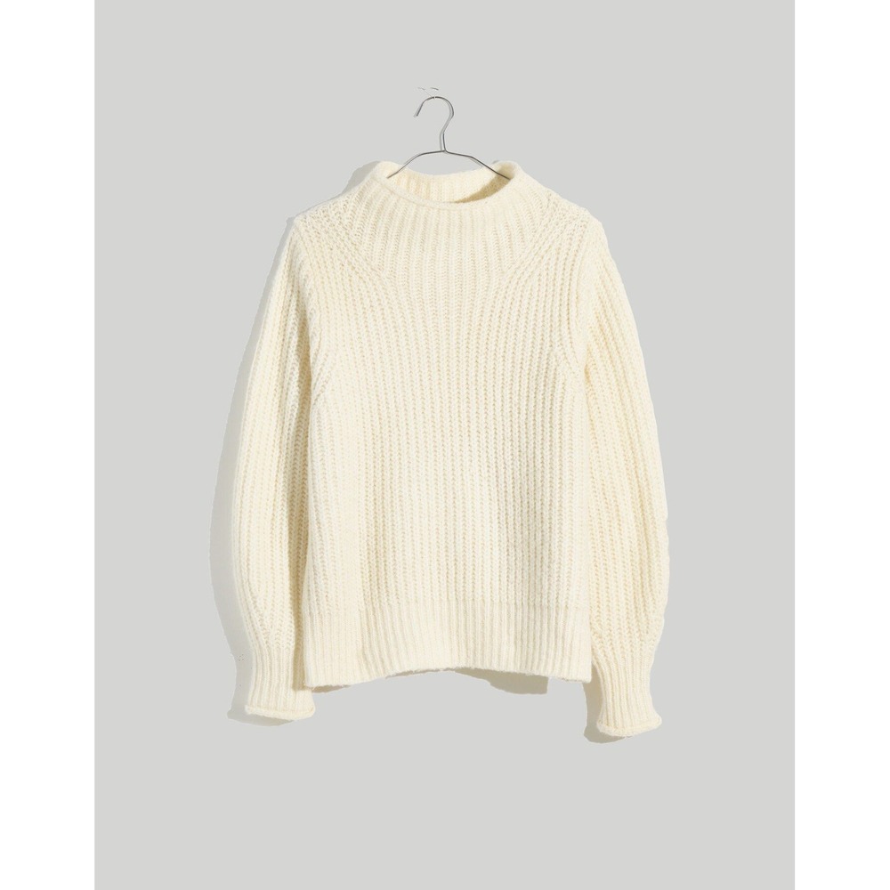 Madewell Fisherman Mockneck Sweater Womens 1X Ivory NWT Coastal Wool Chunky Soft